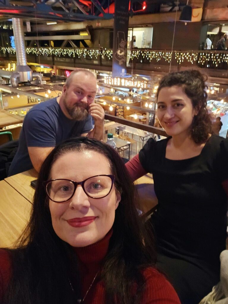 Photo of Kjell Hedgard Hugaas, Nadja Lipsyc, and Sarah Lynne Bowman at a table